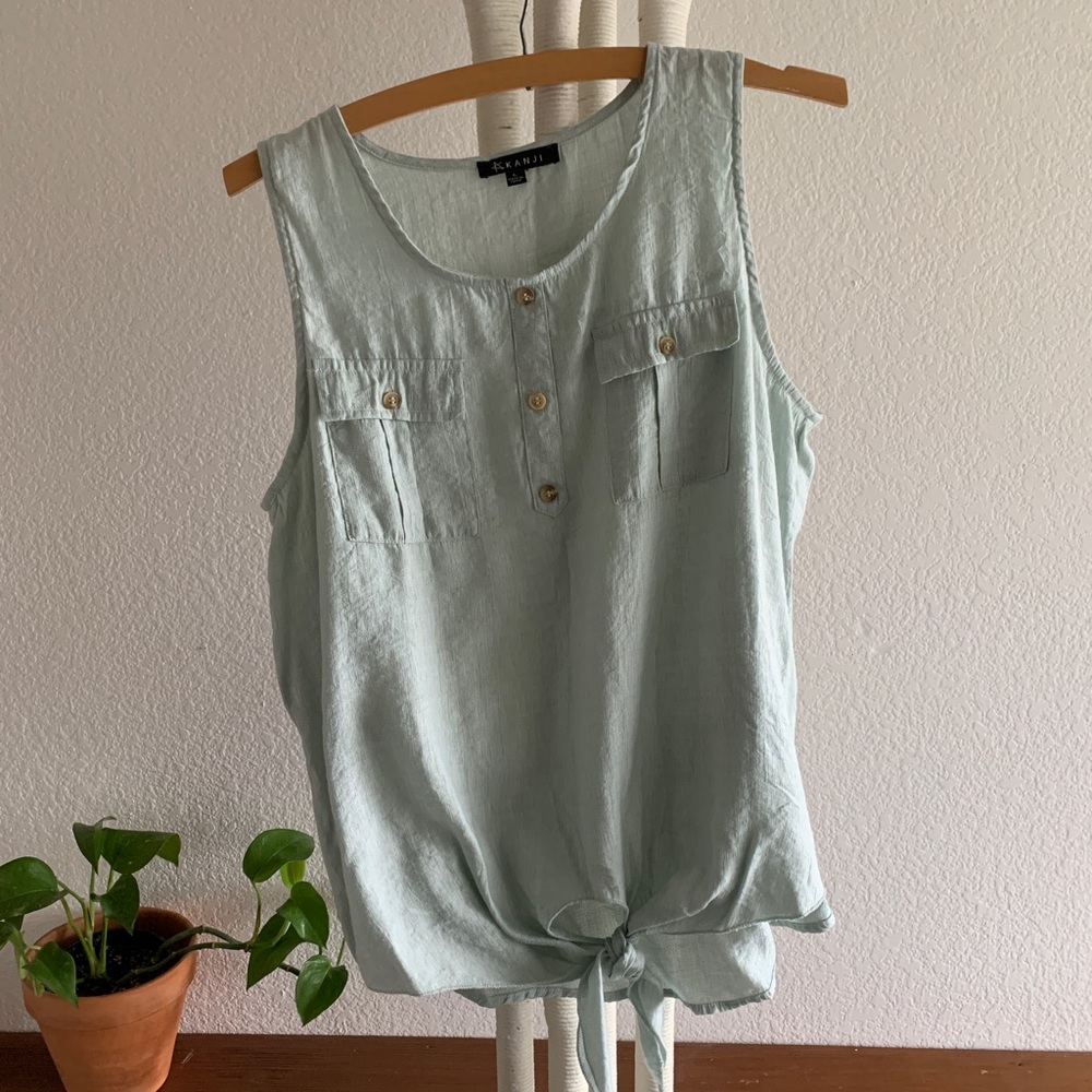 Kanji front tie sleeveless top, sz L